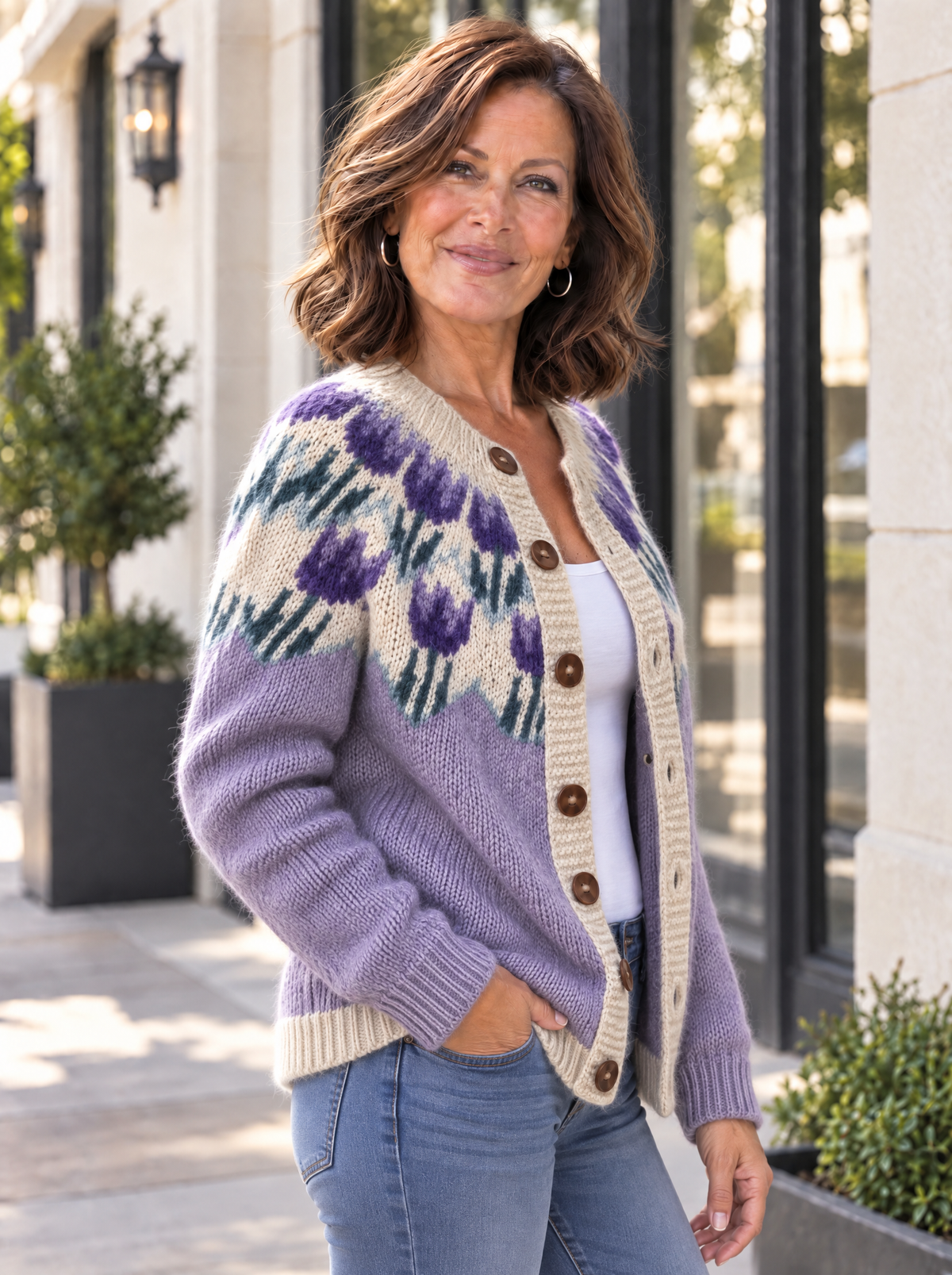 Botanical Knit Cardigan | Lavender Garden