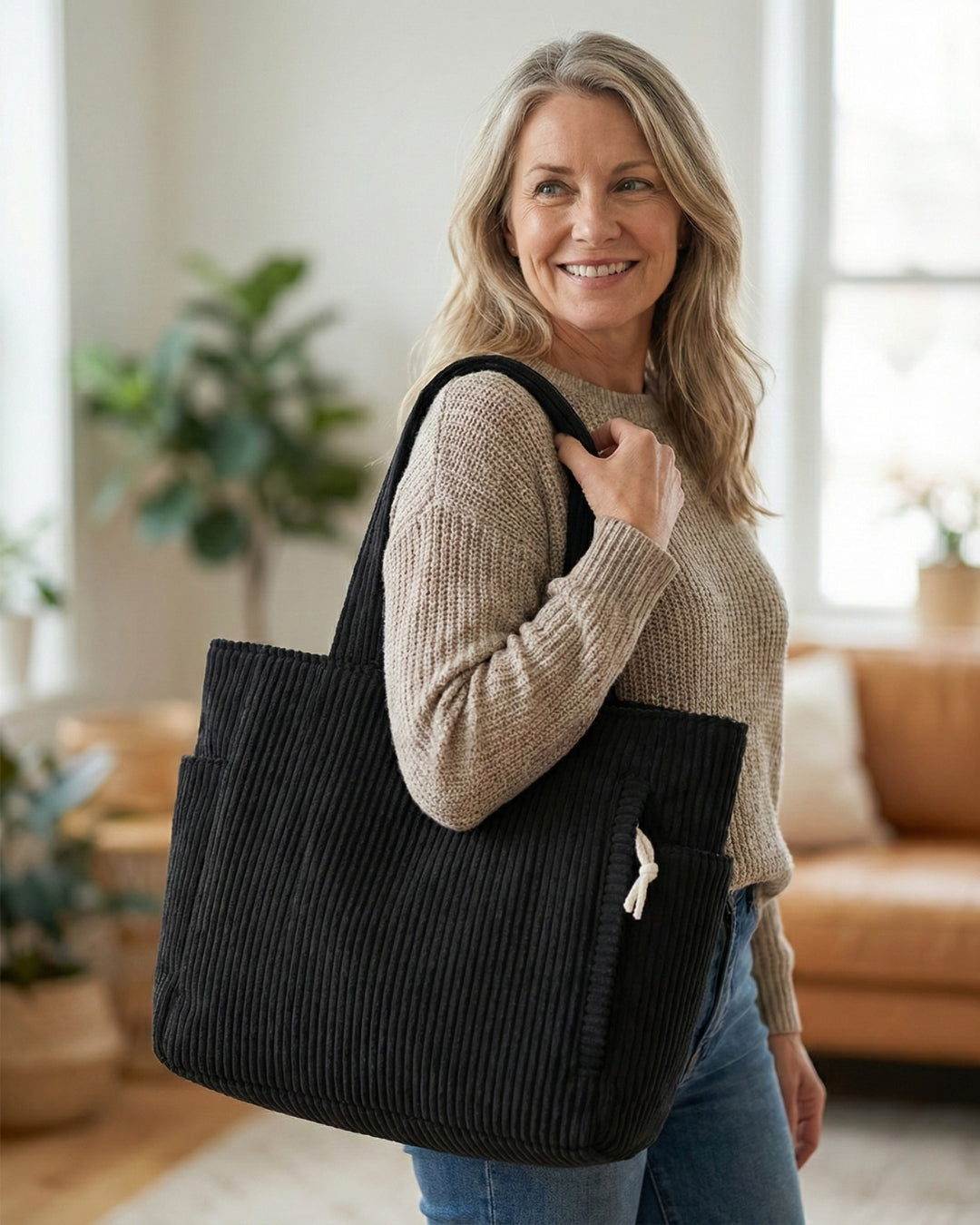Soft Ribbed Tote Bag