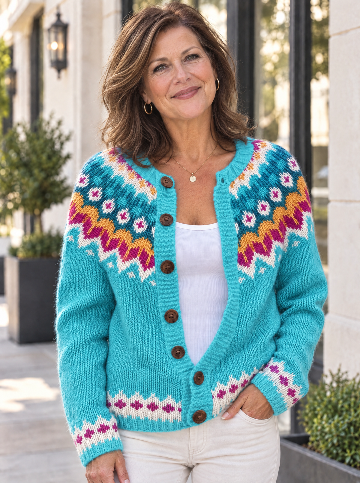 Botanical Knit Cardigan | Turquoise Folk
