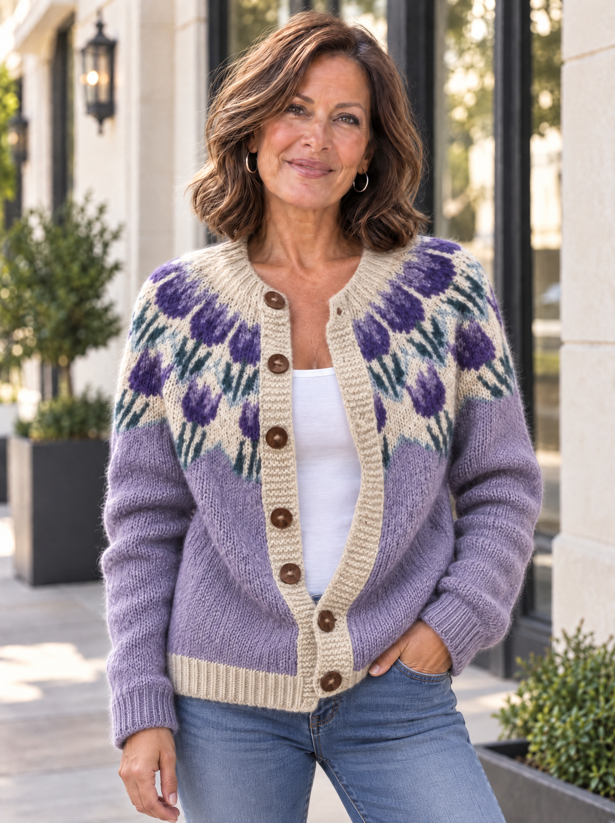 Botanical Knit Cardigan | Lavender Garden