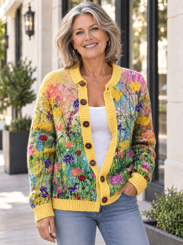 Botanical Knit Cardigan | Golden Wildflower