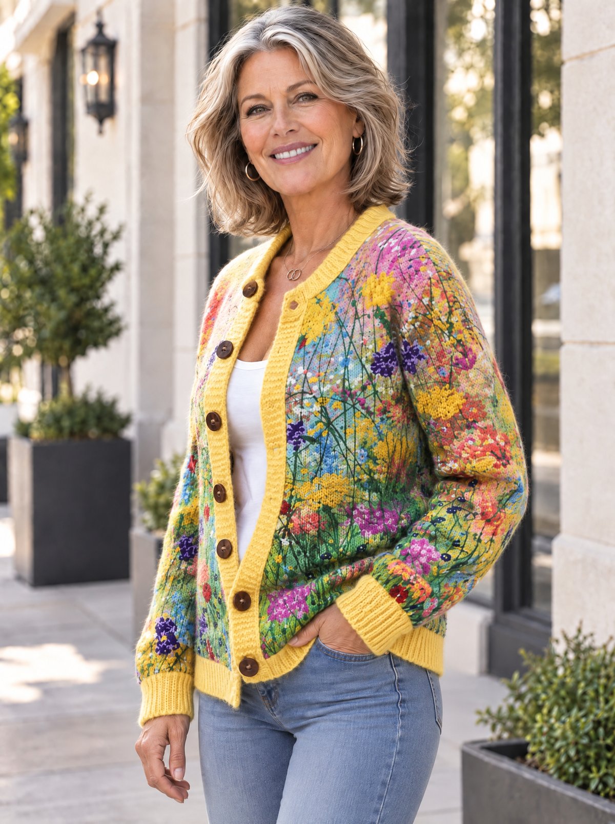Botanical Knit Cardigan | Golden Wildflower